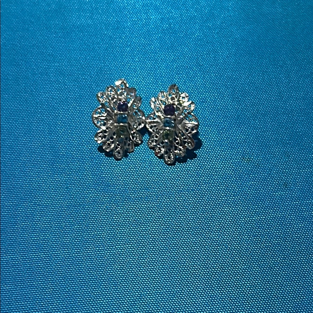 925 Antique Martelli Topaz+Peridot+Saphine Earrings